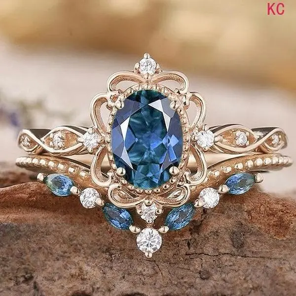 Gold Alloy Ring Inlaid Blue Zircon, Fashion Matching Finger Jewelry For European American Women Daily Styling