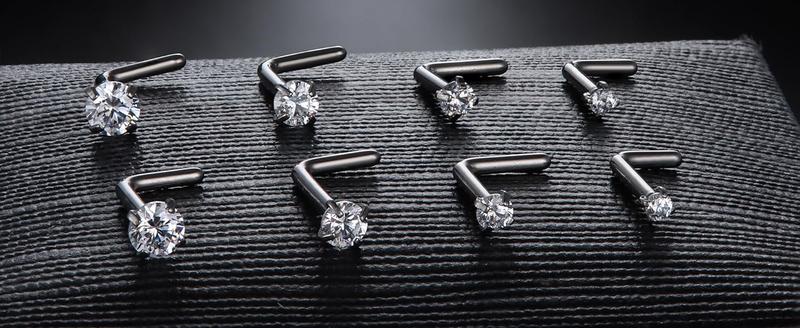 LOYALLOOK 8counts Nose Rings Studs Titanium Nose Rings 20G/18G Corkscrew Nose Ring L Shape Nose Studs Diamond CZ Silver Gold Nose Screw Rings Studs Hypoallergenic Nose Piercing Jewelry 1.5mm 2mm 2.5mm 3mm Gauge Size Trendy Modern Fashion