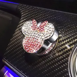Car Cute Push to Start Button Cover Accessories, Bling Crystal Car Engine Start Stop Button Cover, Pink Car Decoration Interior Sticker for Women Girl