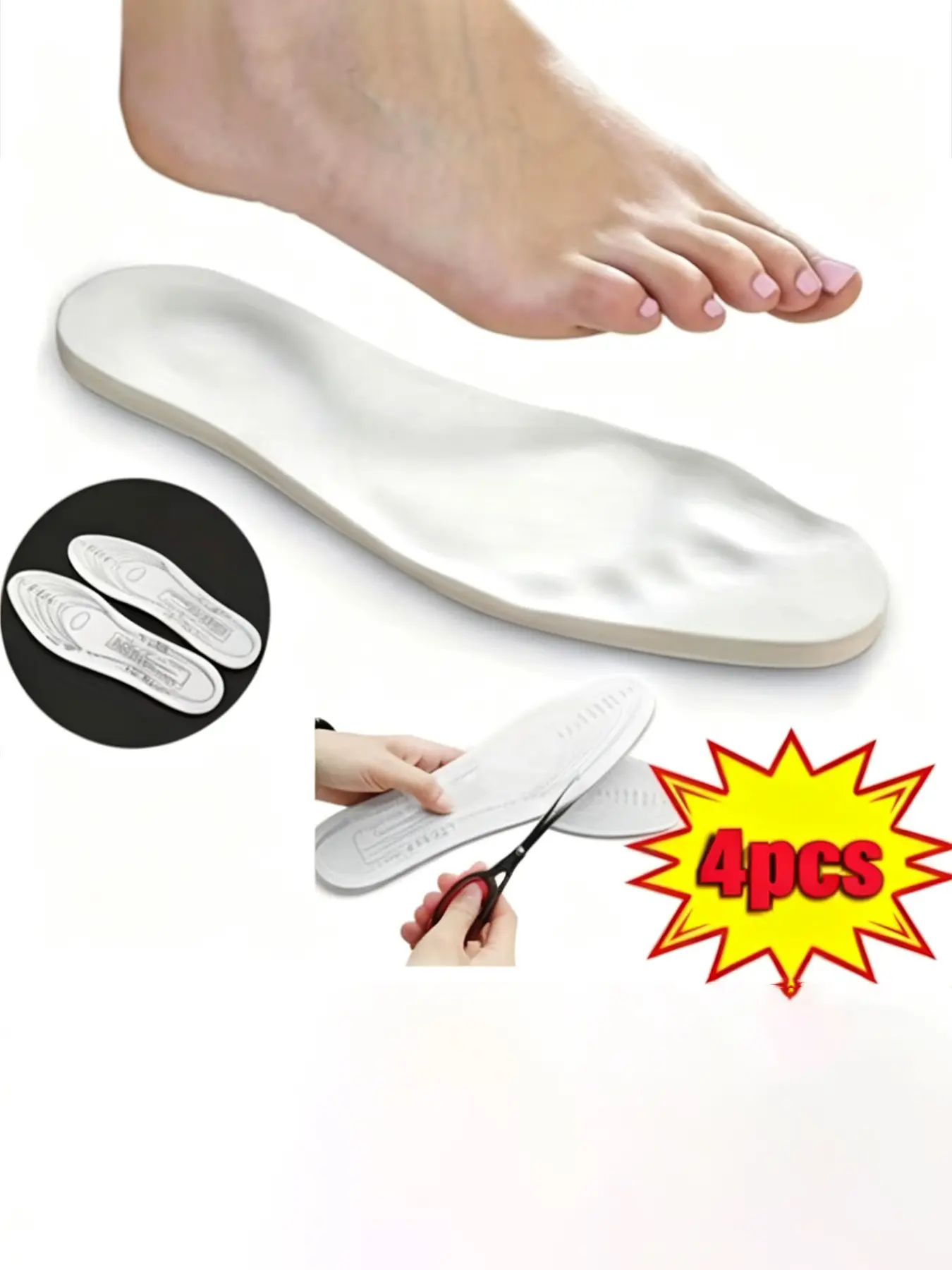 Memory Foam Shoe Insoles 2 Pairs, Trimmable Arch Support Cushion Insoles for All Shoes, Shock Absorbing Sweat Wicking Soft Foot Pads, All Seasons Use