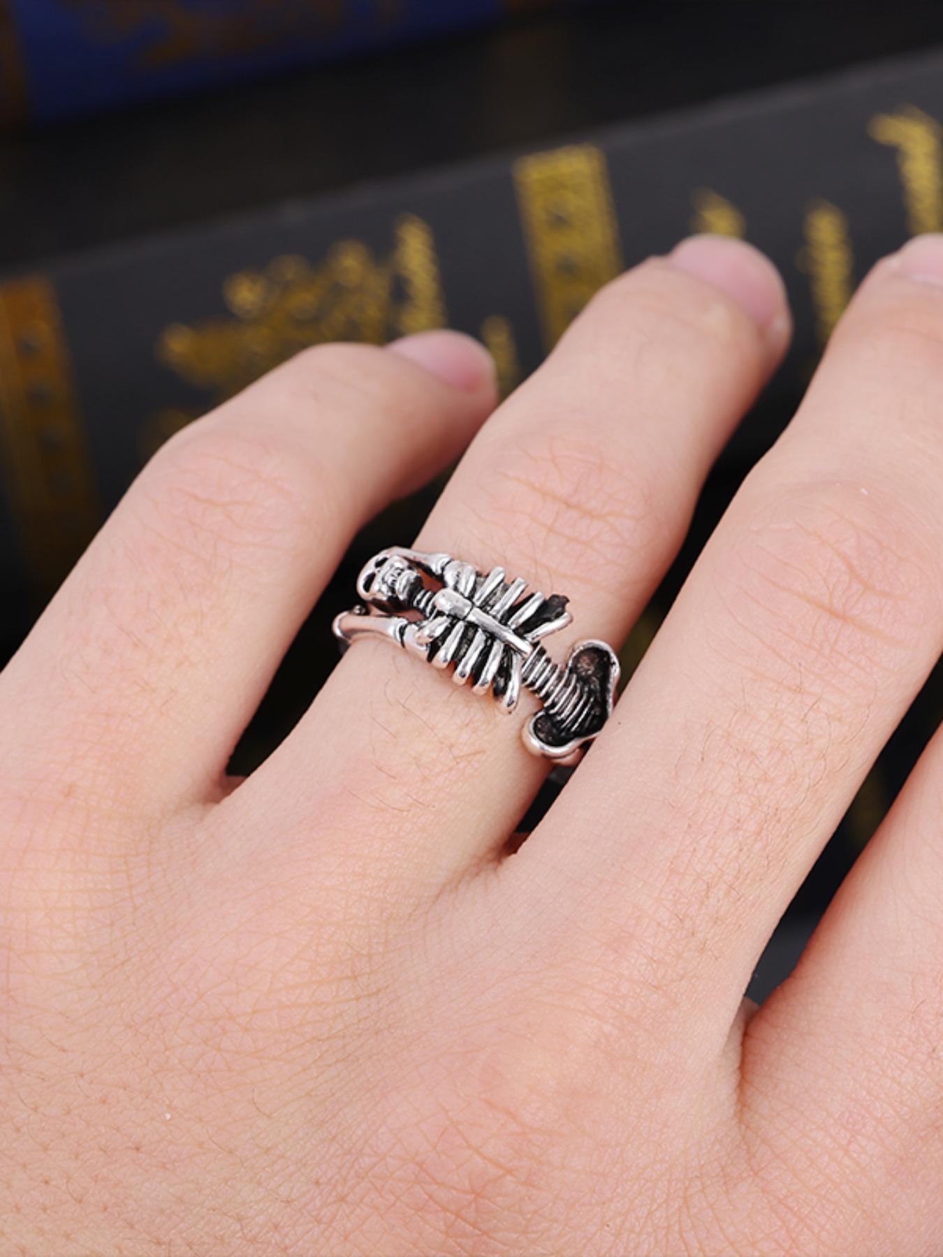 Punk Skull Design Hollow Out Ring, Adjustable Opening Ring for Men, Fashion Accessories for Party, Halloween, Punk Style Ring, Adjustable Rings