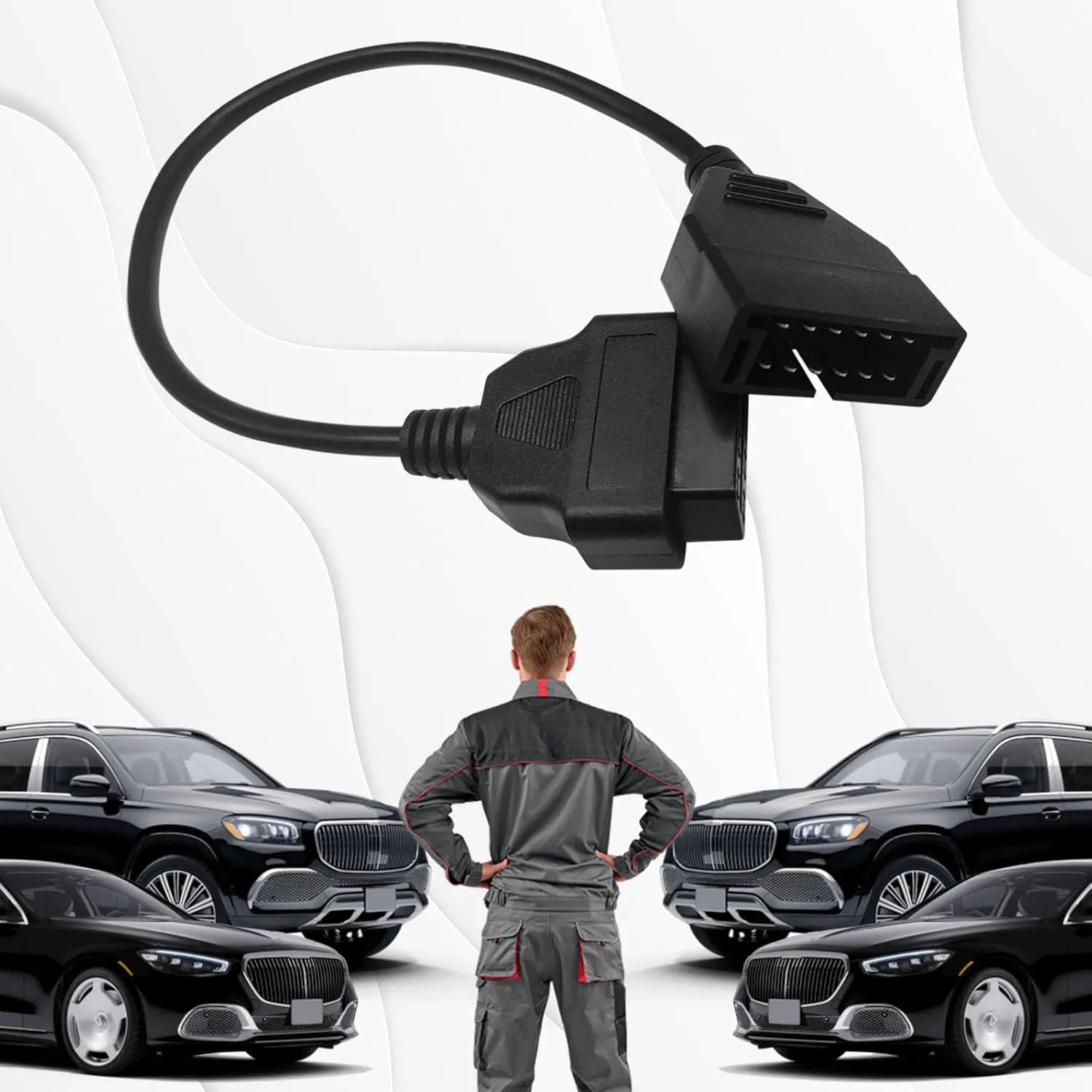 OBD1-OBD2 Adapter Cable for GM Vehicles, 12-Pin to 16-Pin Plug-and-Play OBD II Diagnostic Connector, Automotive Scan Tool Replacement Cable