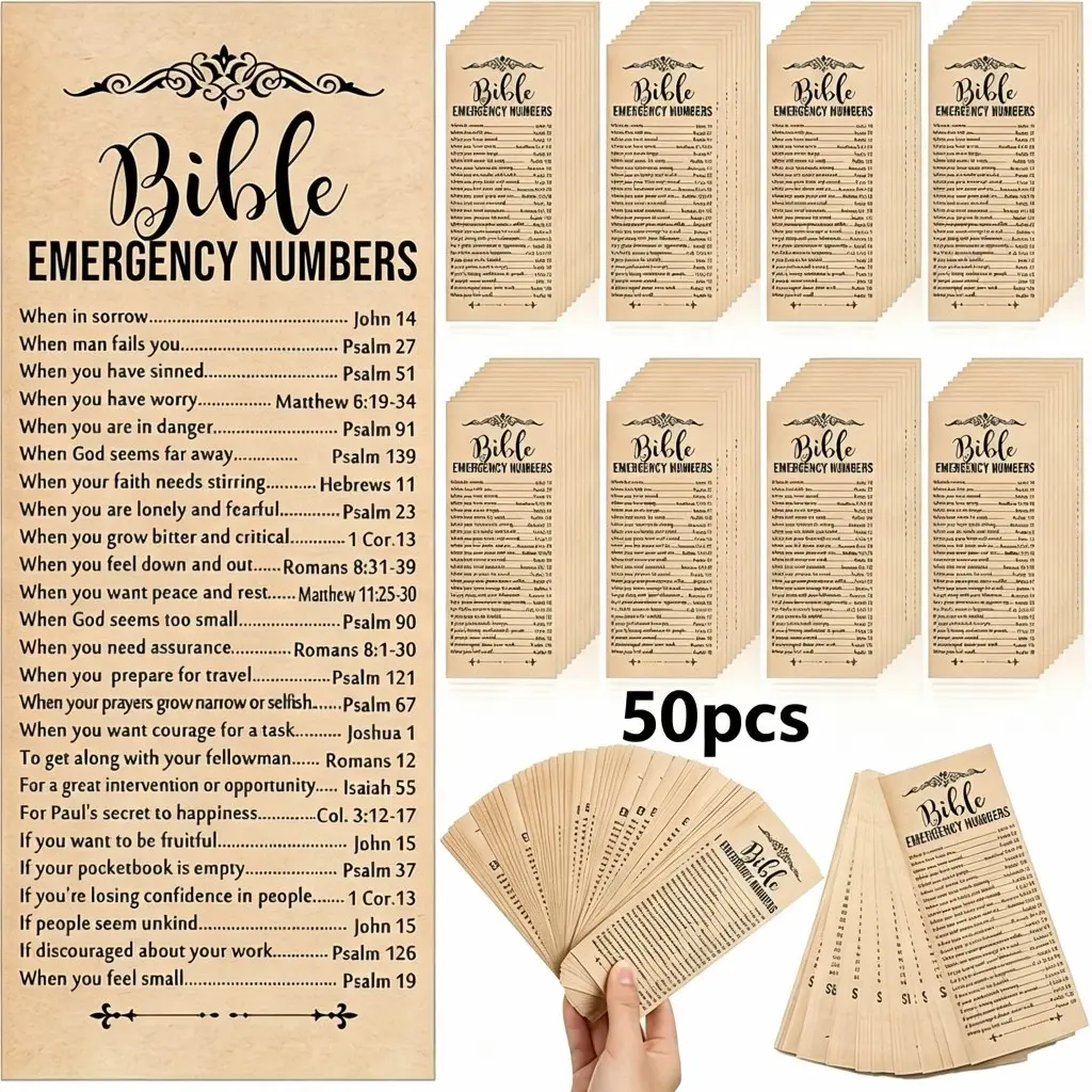 50 Bible Emergency Number Bookmarks, Christian Gift Religious Scripture Bookmarks, Church Welcome Gifts, Sunday School Prizes