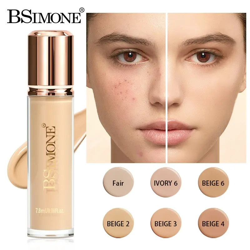 Bsimone Long-Lasting Liquid Concealer, 6 Shades, Moisturizing & Oil-Control, Perfect for All Skin Types, Versatile Use for Contouring & Lips