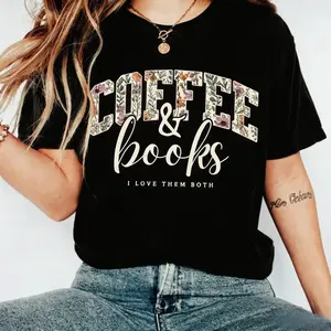 Coffee & Books tshirt, Cute Book Lover T-SHIRT, Book Club Shirt, Cozy Reader Gift, Teacher Back to School Graphic Crewneck,Unisex Vintage Graphic T-Shirt