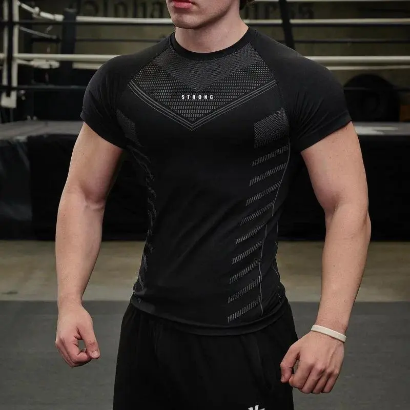 Men's Compression T Shirts Quick Dry Short Sleeve Gym Workout Tee Summer Skinny Fitness Running Sports Athletic Tops For Men
