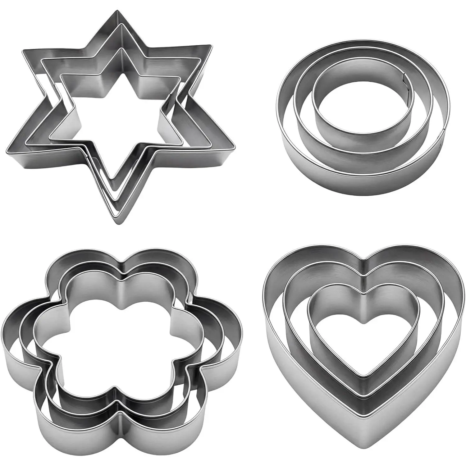 12 count Mini Cookie Cutters Set,Small Stainless Steel Cookie Cutters,Four Shapes & Three Sizes for  Polymer Clay,Baking, Cooking, DIY Arts