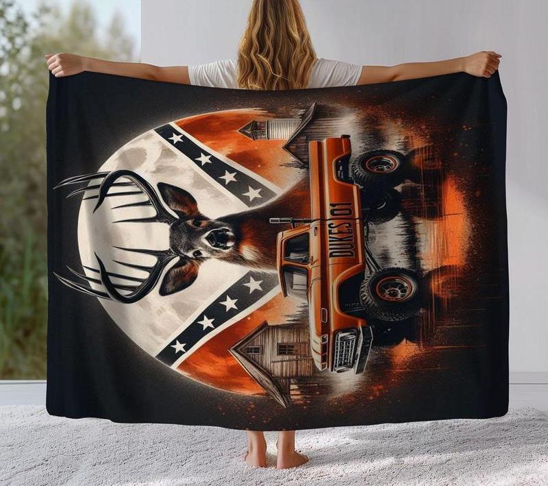 Truck & Deer Pattern Blanket, 1 Count Soft Warm Throw Blanket, Air-conditioned Room Blanket, Warm Nap Blanket for Home & Office