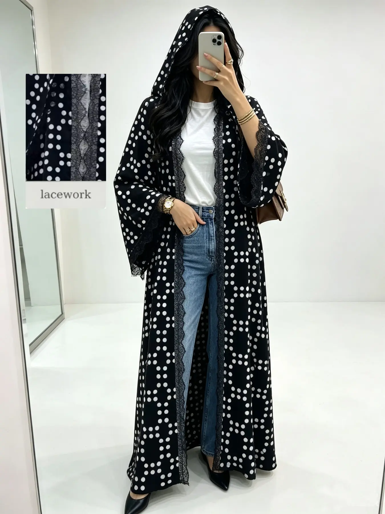 Two-Piece Hijab Set with Open Abaya, Floral Print Cardigan Headscarf for Women, Daily Wear Islamic Fashion, Dubai Muslim Moderate Style