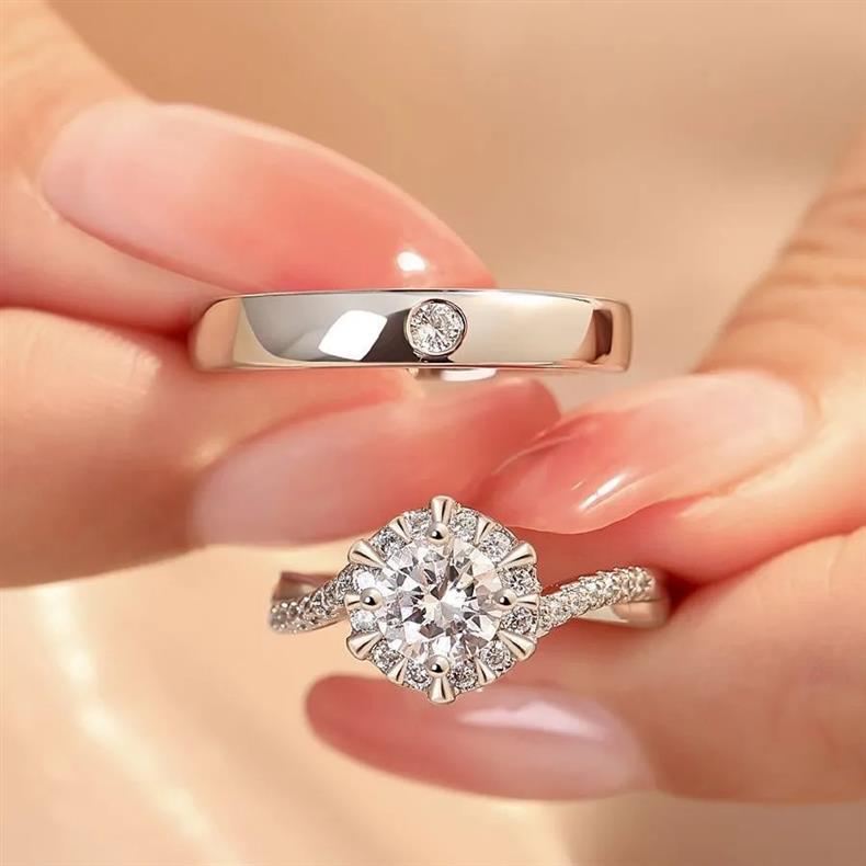 Women's Luxury 6-Prong CZ Ring, Copper High-End Fashion Band, Minimalist Couple Ring, Ideal Proposal & Wedding Gift for Holidays