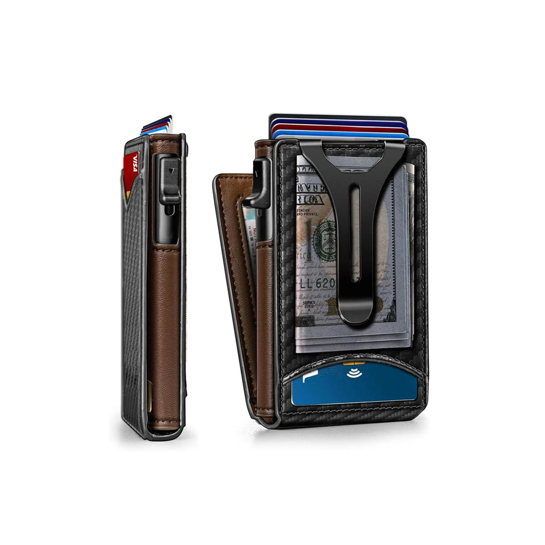 Aluminum Metal Money Clip 9 Cards Holder Slim Men's Wallet RFID Blocking Mens Minimalist Pop Up Wallet with ID Window Magnetic Front Pocket for Men Father's Day Gift