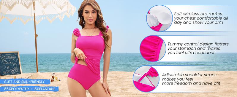 【S-XL】Two Piece Tankini Swimsuits for Women High Waisted Tummy Control Floral Swimwear Ruched Padded Bathing Suits #TikTokShopBlackFriday Tankinisuit Tankiniswimwear