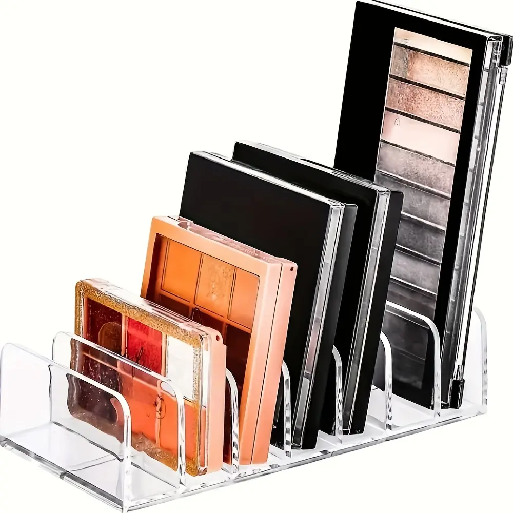 1pc Eyeshadow Palette Storage Tray, Makeup Blush Powder Organizer Shelf, Desktop Multi-Grid Cosmetic Display Box, 7 Grids Transparent Plastic Storage Rack, Clear Organizer, Teenager Gift