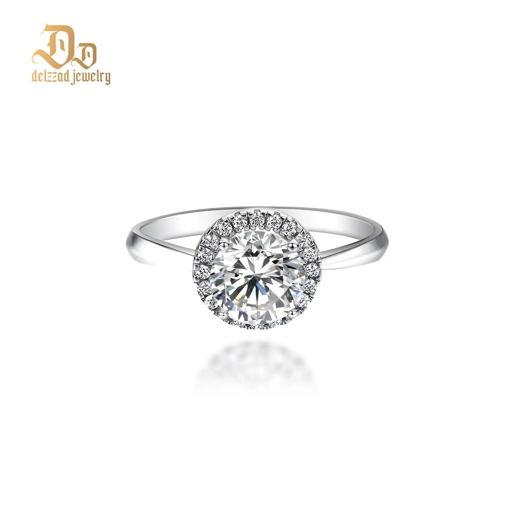 Delzzad Halo Ring 1ct Lab-Created Moissanite Engagement Ring S925 Sterling Silver Moissanite Jewelry Perfect Christmas Gift