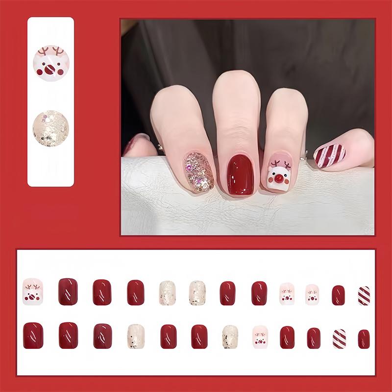 Wavymy Hair 1 Set  Fake Nail ,Fashion Press On Nail For Women & Girls DIY Nail Art ,Elesgant Stick On Nail Kit Random Color