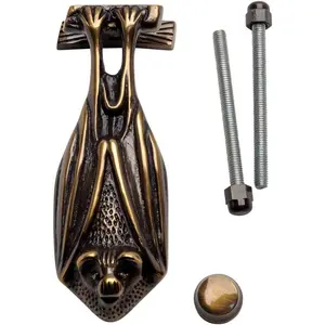 5 Inch Solid Brass Antique Finish Bat Door Knocker - Decorative Front Door Hardware with Mounting Screws