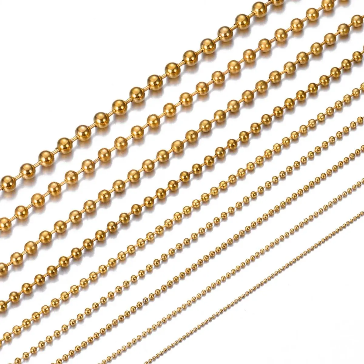 1Pc Gold colors Stainless Steel Round Ball Link Chain Necklace Length 15cm-100cm