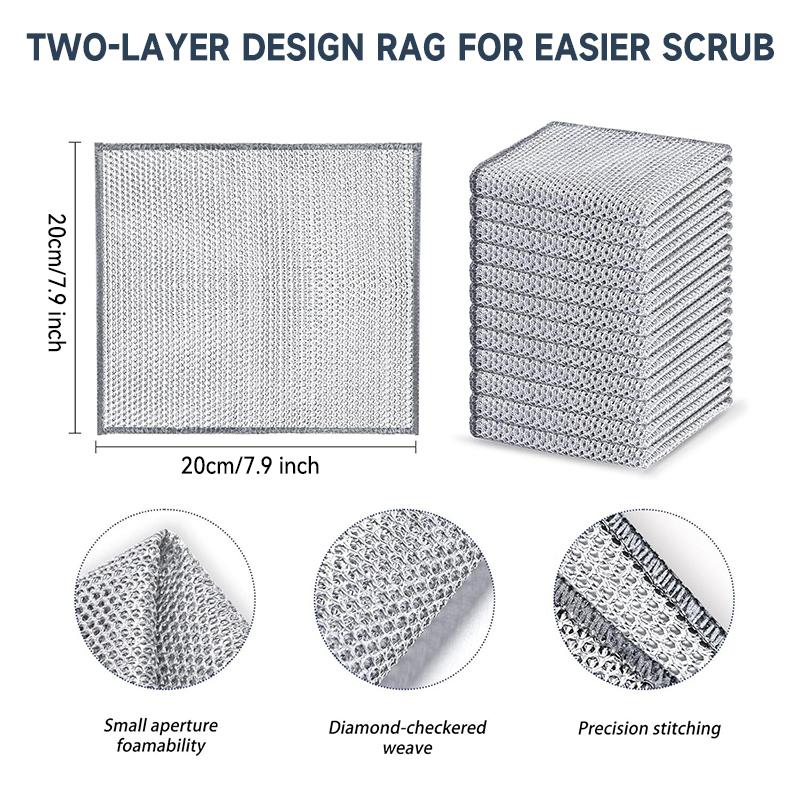 Double-Layer Kitchen Dish Towels, 8/12/18pcs Multipurpose Reusable Steel Wire Cleaning Cloth, Powerful Cleaning Mesh Dishwashing Rag for Cookware, Sinks, Dishes, Stove Tops, Soft Cleaning Towel