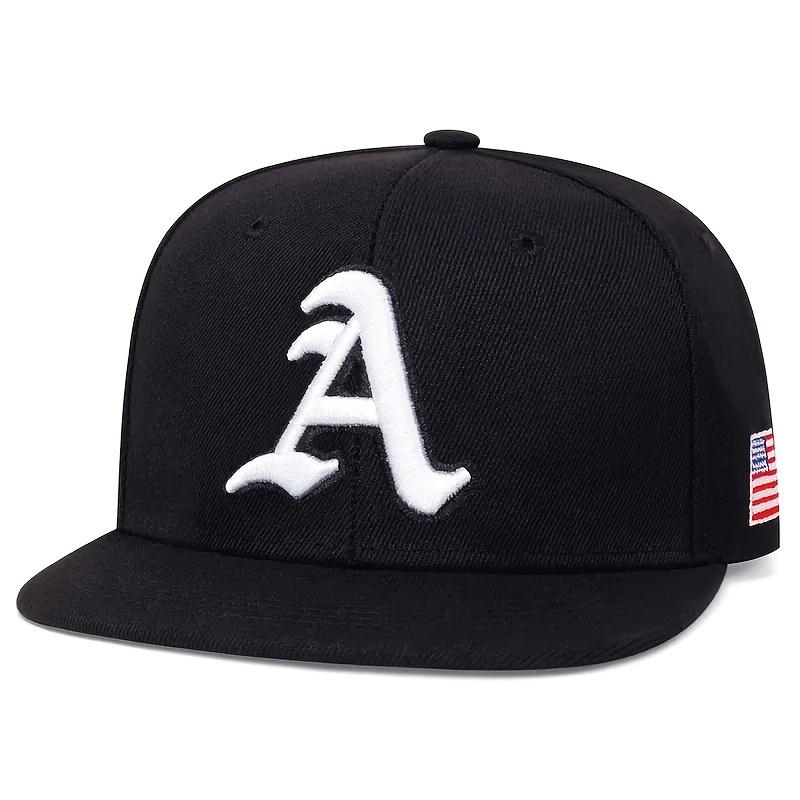 Men's Gothic "A" Alphabet Baseball Cap with Side American Flag, Hip-Hop Snapback, Adjustable Sun Protection Casual Hat for Outdoor, Travel, Beach, Party - 100% Polyester Fabric, Breathable Lightweight Design with Hand Wash Care - Single Pac