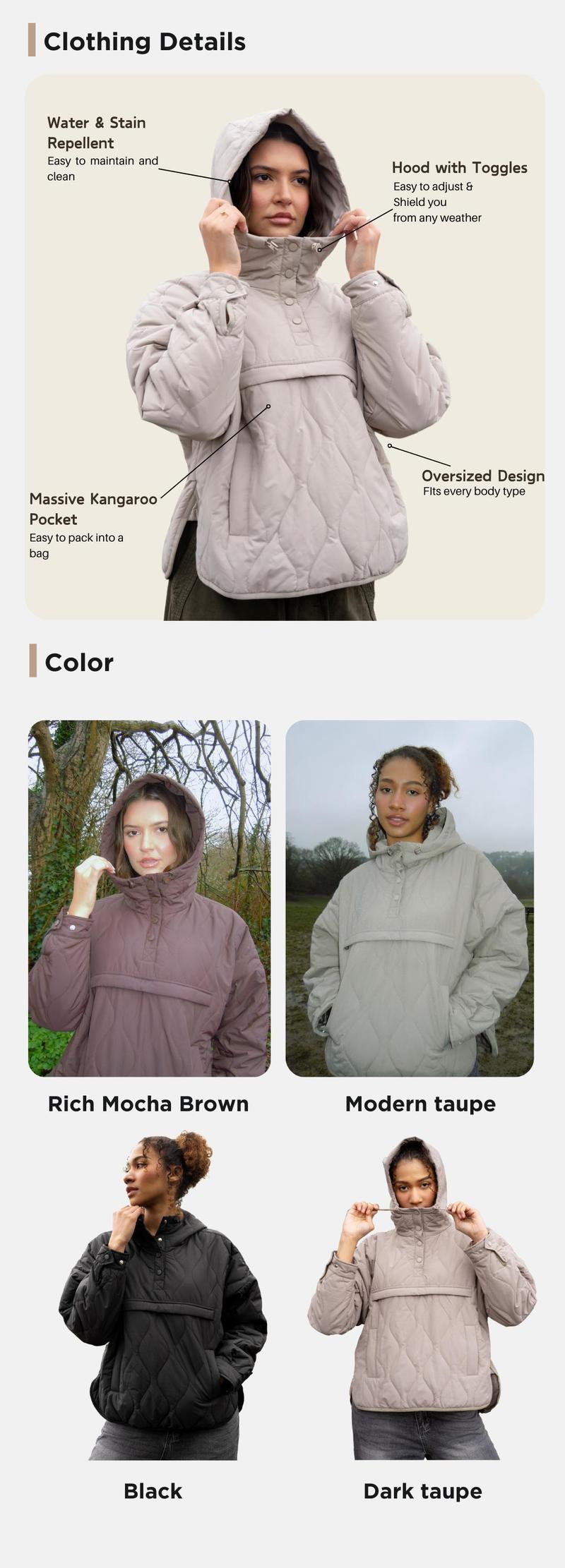 PUFFIT Women's Packable Baggy Fall Puffer Hoodie Coat Comfortable Quilted Lightweight & Warm Womenswear Water Repellent and Stain-Resistant Machine Washable Jacket Outerwear with Large Pocket Daily Wear #FallFreshness