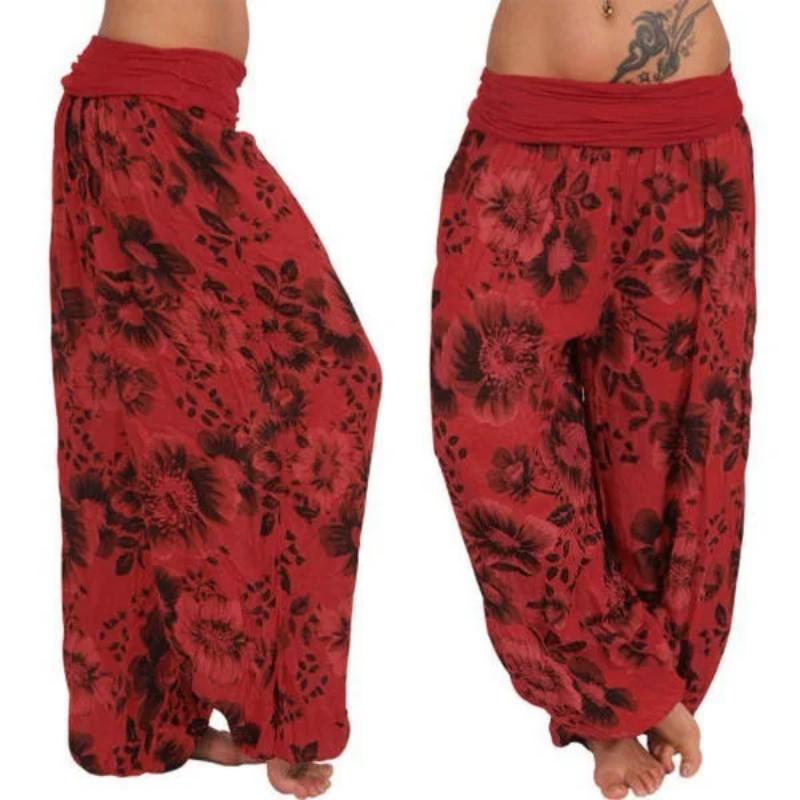 Women Boho Loose Pants Paisley High Waist Ankle Tied Harem Pants Baggy Long Bloomers Trousers Female Trousers Pantalones Womenswear Bottom Comfort Fit