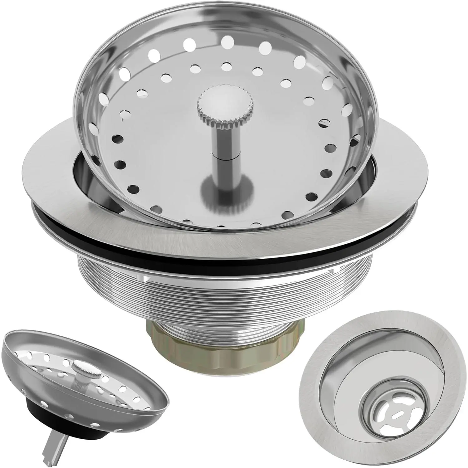 Kitchen Sink Drain 3-1/2 Inch Brushed Stainless Steel Sink Drain Strainer Assembly Kit with Sink Strainer Basket and Drain Stopper for Standard Kitchen Drains Brush Nickel