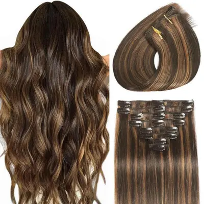 22 Inch Human Hair Clip-In Extensions, 110g Double Weft Set Ultra THICK Clip In Double Weft Remy Human Hair Extensions  main image 3