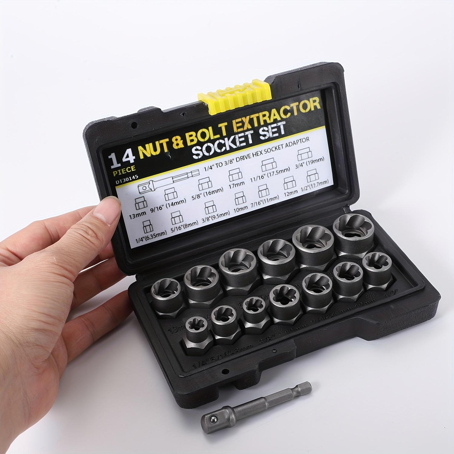 14-piece nut and bolt puller set, rusty nut puller, repair tool set with easy pull-out tool and hexagonal socket adapter, efficient pull-out