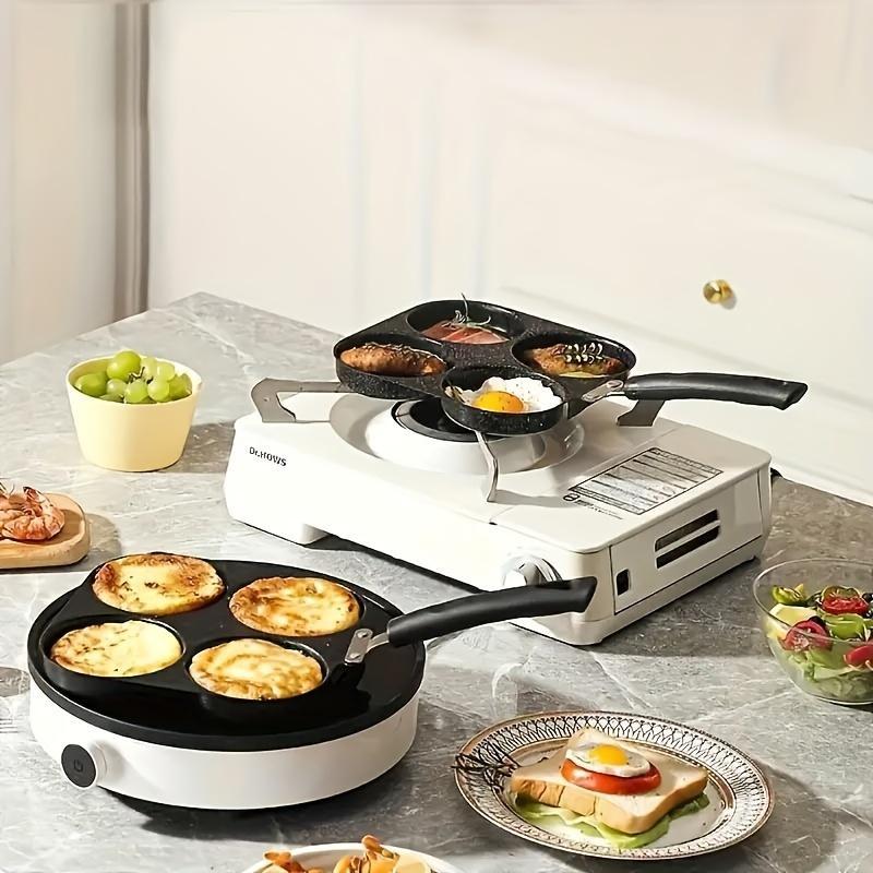 Non-stick Egg Frying Pan, 1 Count Multi-grid Egg Burger Pan with Handle, Multifunctional Frying Pan for Gas & Electric Stove, Nonstick Griddle Cookware, Mr Omelet Pan, Nonstick Cooking Tools