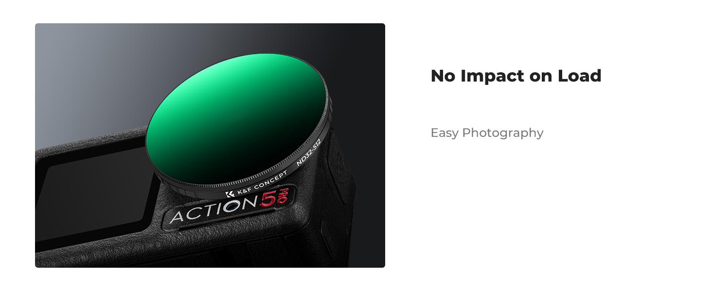 K&F CONCEPT Push in Fit Variable ND32-512 Filter Compatible with DJI Osmo Action 5 Pro, Neutral Density Light Reduction Filter for Omso Action 4/3, Multicoated HD Optical Glass Action Cam Accessories