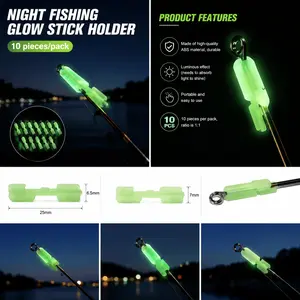 Night Fishing Glow Bobber Clip, High Visibility Durable ABS Ice Fishing Gear. Waterproof Lighted Float Holder for Sea Fishing & Lure Tackle. Small, Medium, Large Sizes Available.
