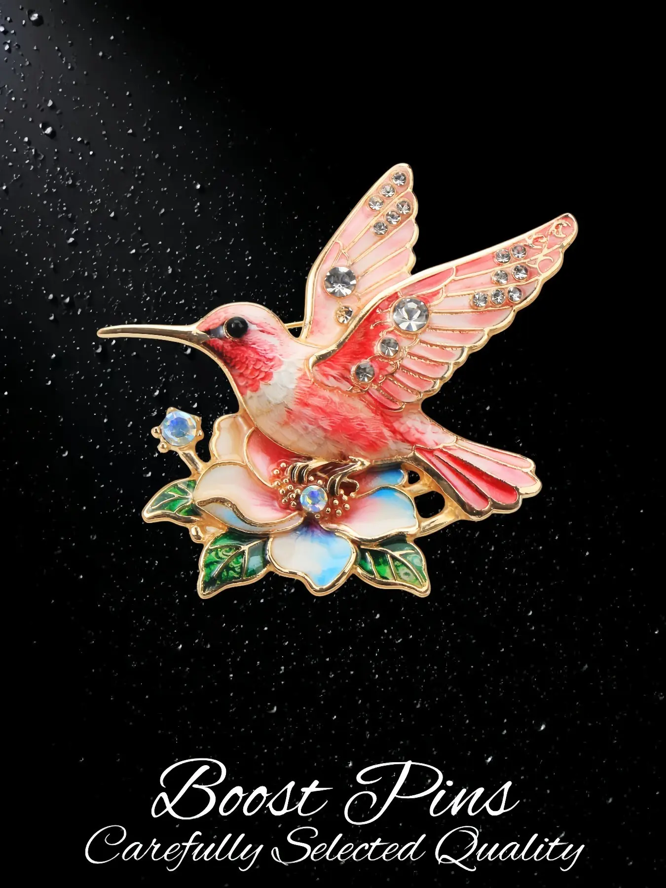 Gradient Enamel Hummingbird Brooch Blooming Floral Leaf Clear Rhinestone Garden Bird Corsage Pin Soft Delicate Statement Clothing Jewelry For Ladies Coat Shawl Wedding Anniversary Valentine Daily Formal Occasion Gift