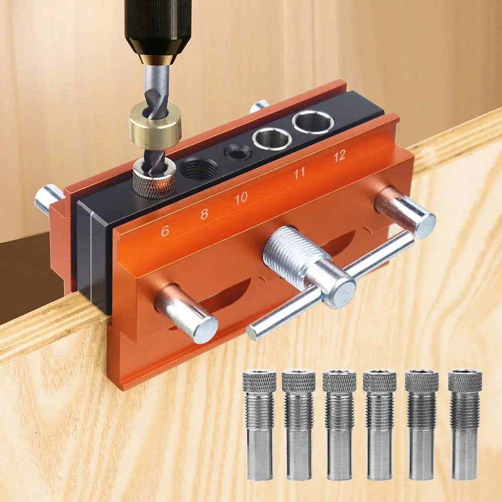 Self Centering Doweling Jig Adjustable Hole Punch Locator Drill Doweling Jig Kit Woodworking Locator Set Drill Guide Tenon Punching Tools Drill Sleeve