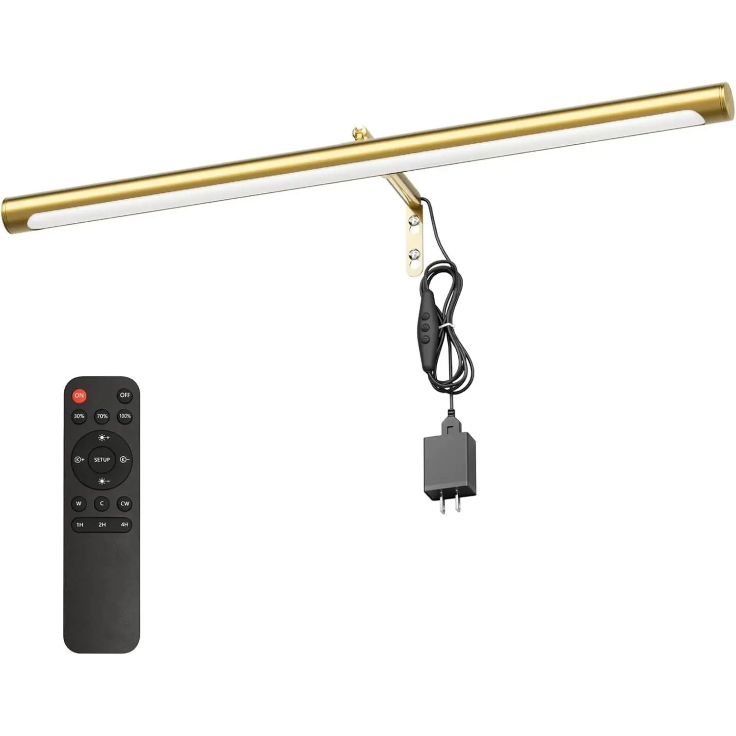 Plug in Picture Light, 24" Adjustable LED Art Light with Remote Control, Dimmable Wall Light for Picture Display Dartboard Art Work (Gold)