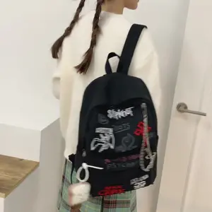 Gothic Rock Backpack For Men And Women Large Capacity Canvas Casual Backpack With Metal & Patchwork Accents for Daily Use