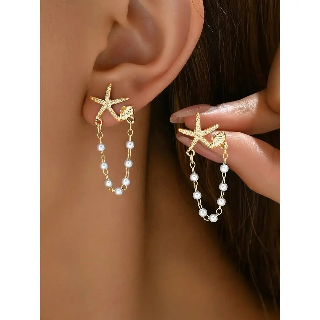 Bohemian Sweet Fresh Women's Earrings, Unique Star Shell Pearl Design Studs, High-End Versatile Jewelry, Perfect for Any Occasion