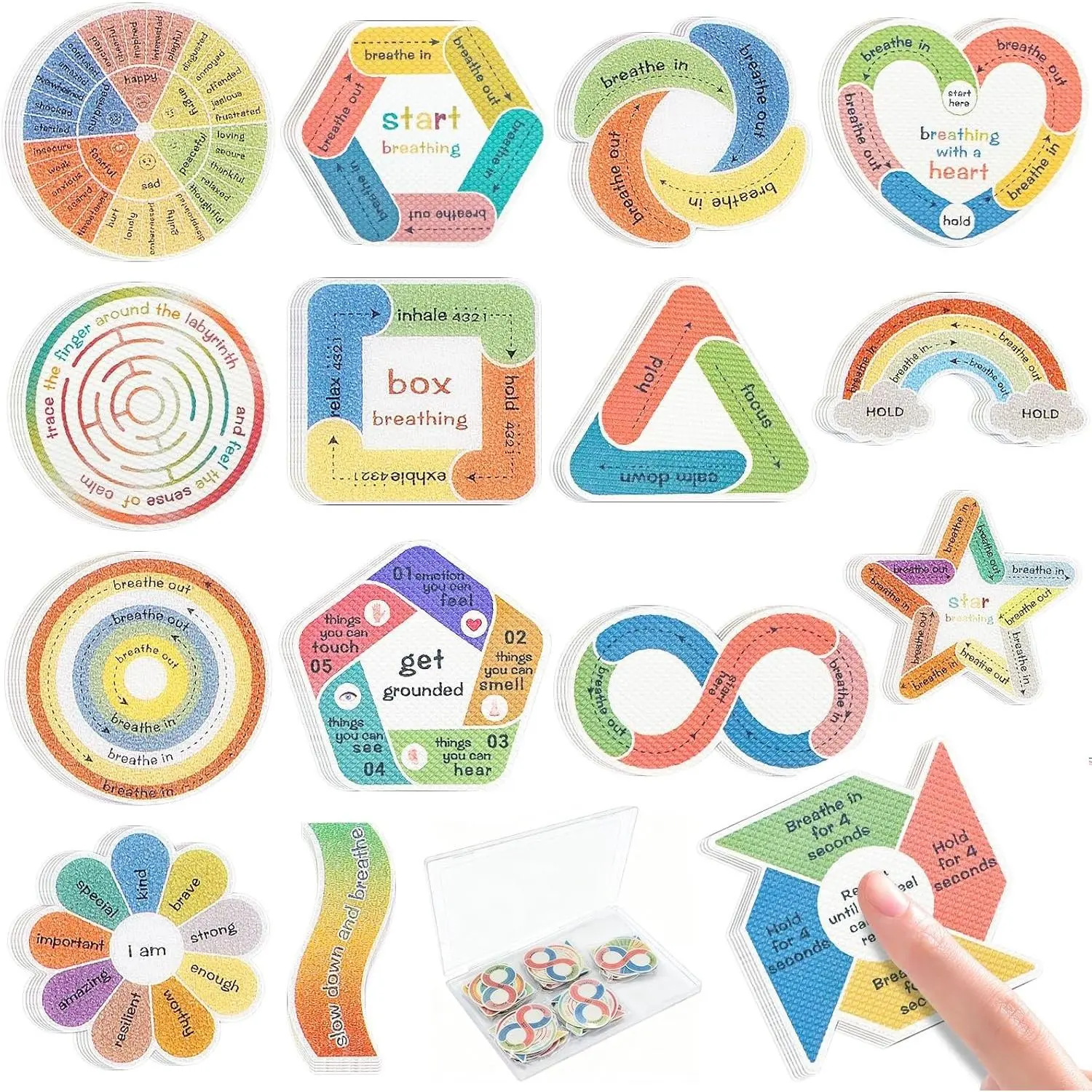 45Pcs Sensory Stickers, Fidget Stickers, Stress Relief Desk Accessories | 2 Different Textured Stickers with Storage Case, Ideal for Work Breaks, Relaxation, and Everyday Desktop Use