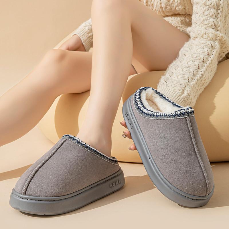 Women's Fluffy Winter Slippers Soft And Warm Durable Upper Indoor Outdoor Anti-slip EVA Sole Easy To Wear Black Suede Footwear