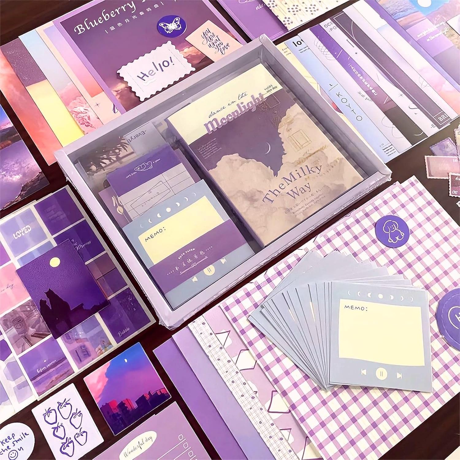 348 count Aesthetic Scrapbook Kit,Scrapbooking Supplies Kit, Junk Journal Supplies Kit with A6 Grid Notebook, Junk Journals Kit,DIY  Journaling Kit for Teen Girl Women(Moonlight)