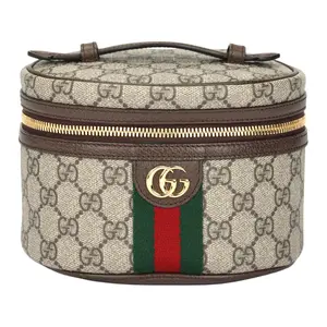 Gucci Ophidia Logo-Striped Canvas and Leather Makeup Bag for Women in Ebony and Brown