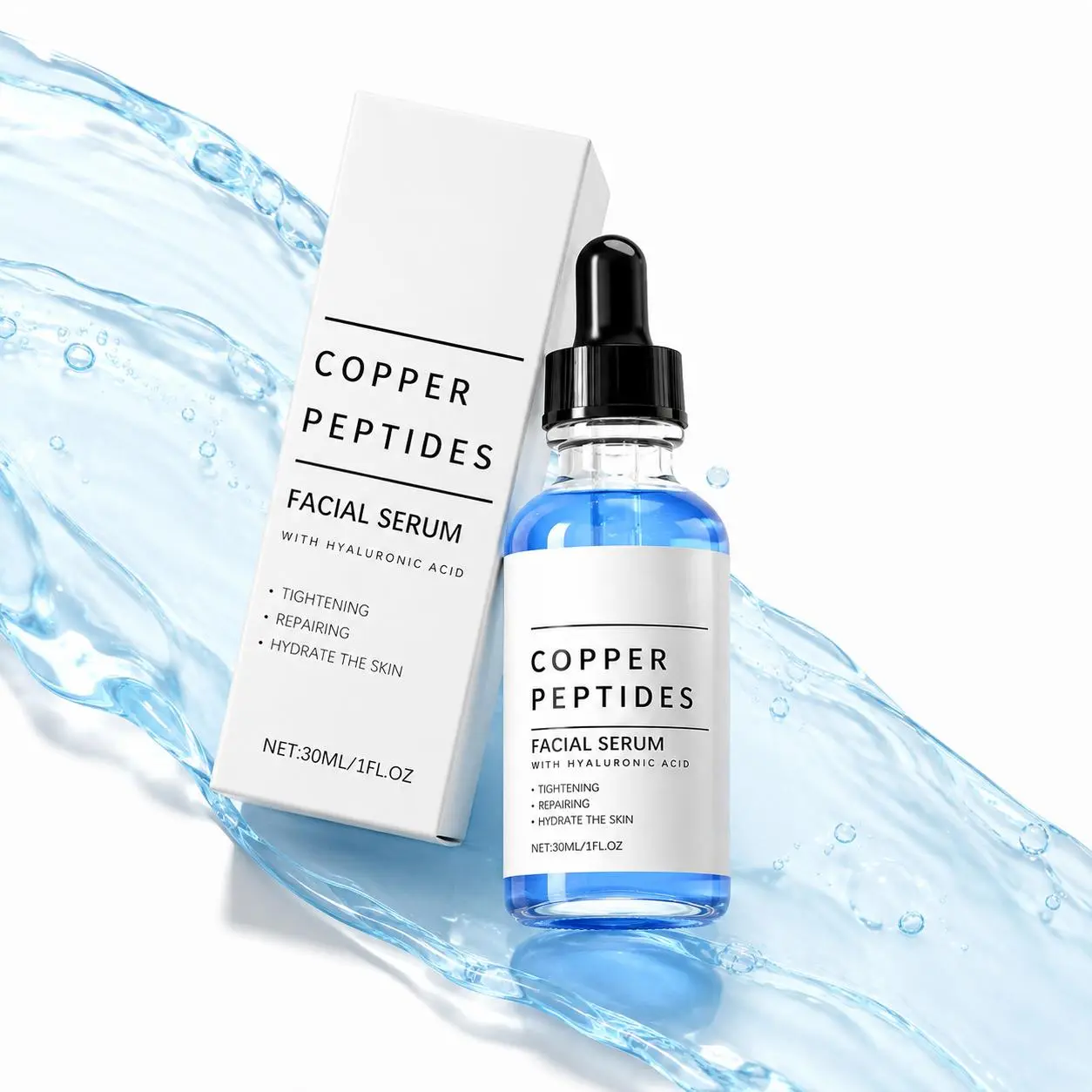 GHK-Cu Copper Peptides Facial Serum with Hyaluronic Acid, Daily Lightweight Formula for Hydrating and Firming Dry or Dull Skin, 1 fl oz / 30 ml