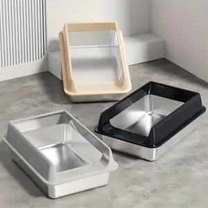 New Semi-Enclosed Stainless Steel Litter Box, Multiple Sizes & Colors, Comes with Litter Scoop
