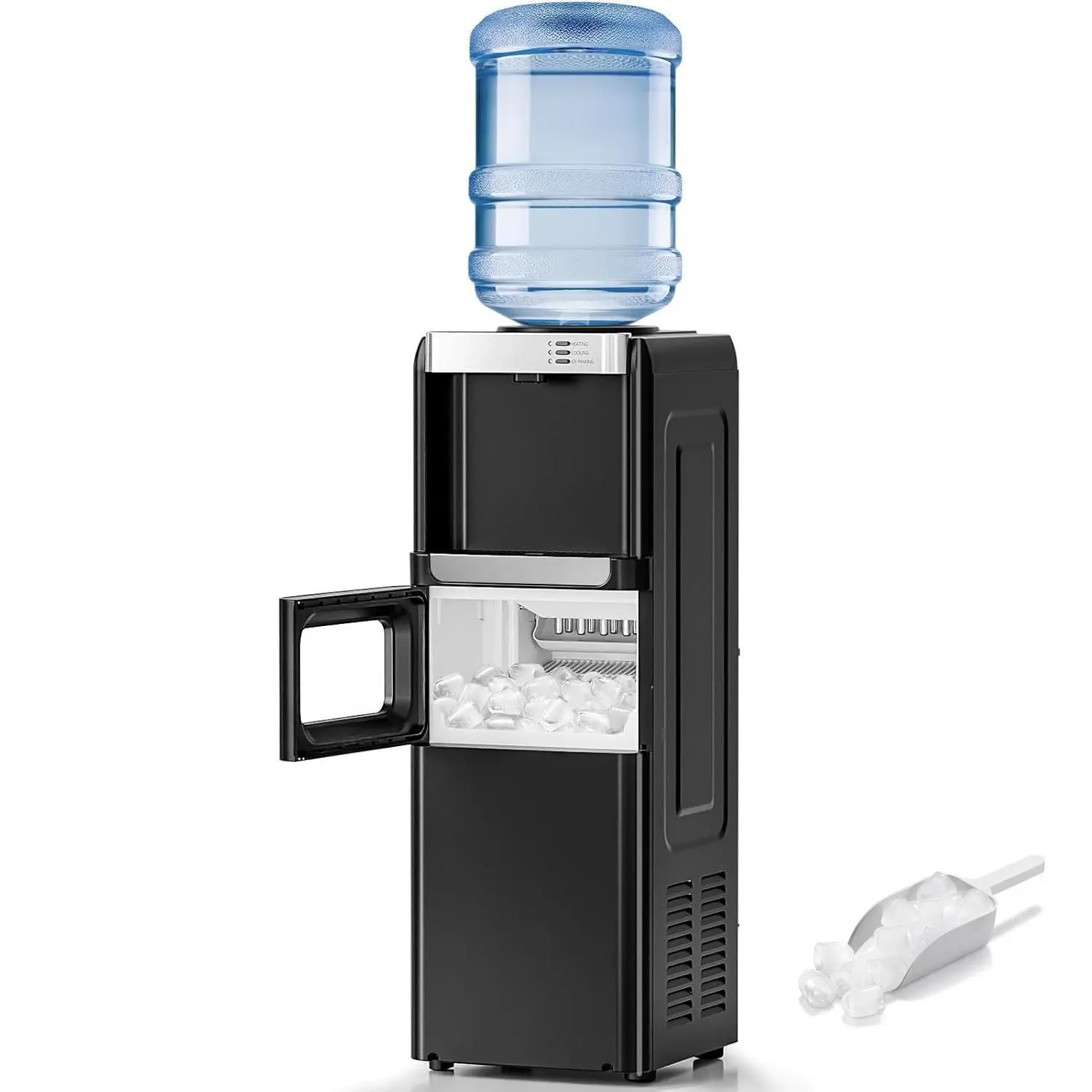 Water Dispenser with Ice Maker Function Top Loading Hot Cold Cooler for 5 Gallon Bottle Includes Child Safety Lock Energy Saving Design for Home Office Garage,home essentials