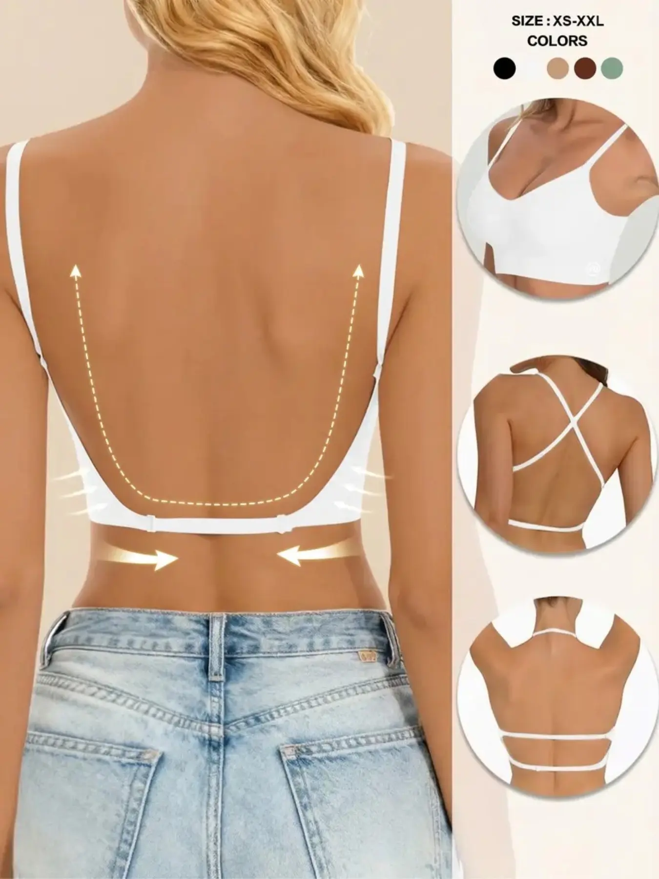1pc Women's Seamless Backless Bra, Multi-Strap Convertible Strap Wireless Push-Up Bra, Suitable for Wedding Dresses and Party Gowns, Underwear