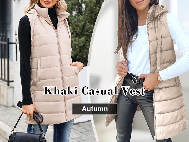 Imily Bela Women Long Vest Solid Color Sleeveless Hood Winter Puffer Vest Outwear