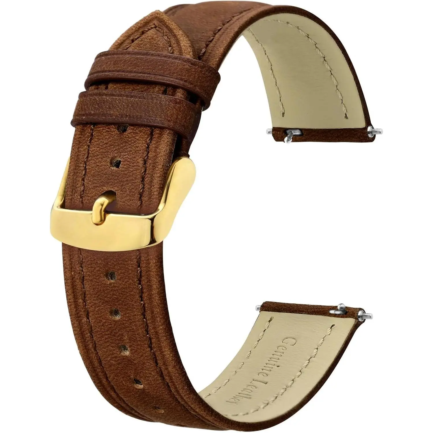 18mm Casual Simple Extra Long Length XL Size Leather Watch Band for Men, Large Wrist Replacement Strap, Toffee Brown with Gold Buckle