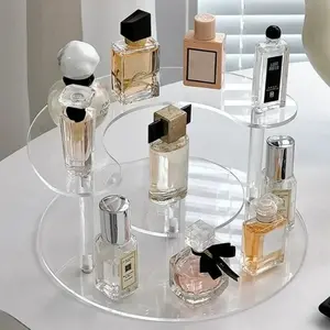 Three-Tier Semi-Circular Transparent Acrylic Perfume Display Rack, Cosmetics Organizer, Lipstick Makeup Sample Holder, Elegant Storage Solution