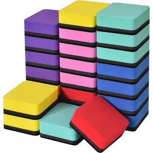 24 Pack Magnetic Mini Dry Erase Whiteboard Erasers, 6 Colors Square, Fit for Kids & Students, Suitable for Classroom Home Office Use