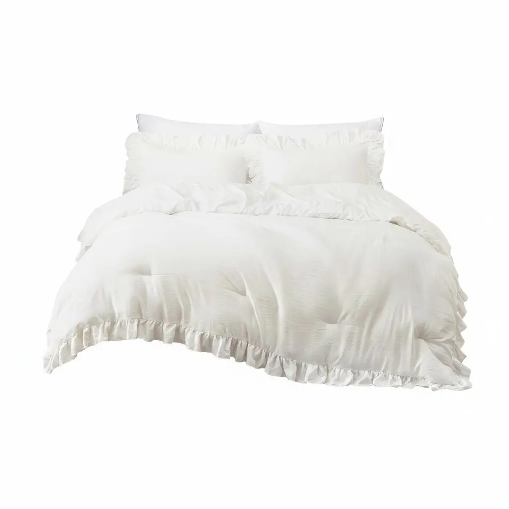 Ruffle Comforter Set - Soft Washed Microfiber, Lightweight and Soft, All-Season Vintage French Country Bedding - Includes Comforter & Sham