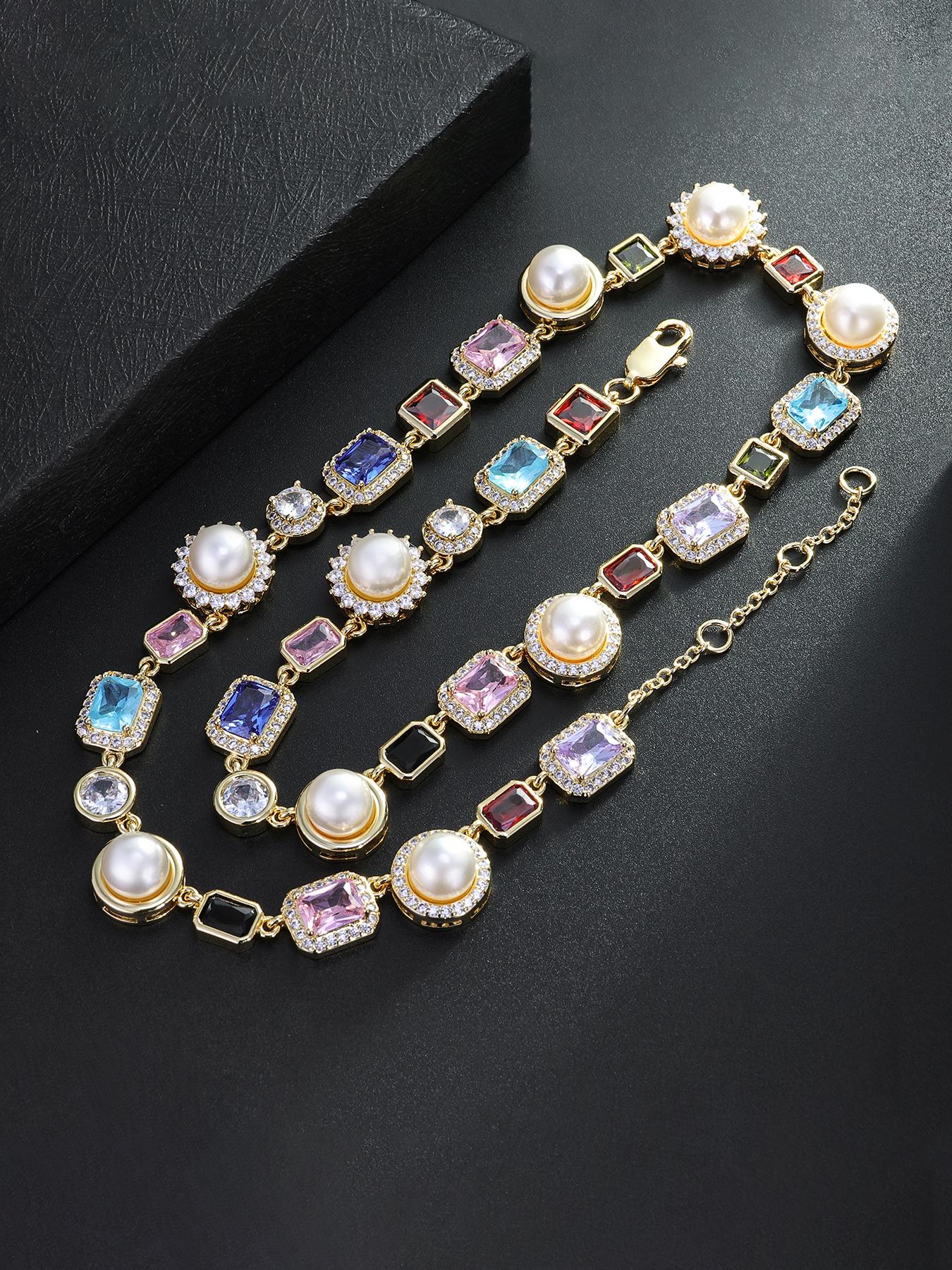 ICED CHICS Colorful hip-hop Pearl Necklace, suitable for both men and women, a dazzling jewelry accessory, the best companion for important festivals, the best choice for a partner, a gift, a present, Modern Versatile Accessories